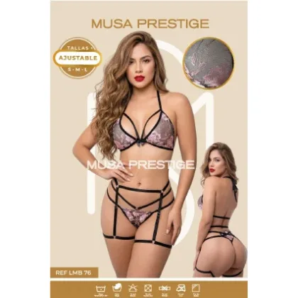 Lencería LMB 76 NEGRO ENCAJE ROSA