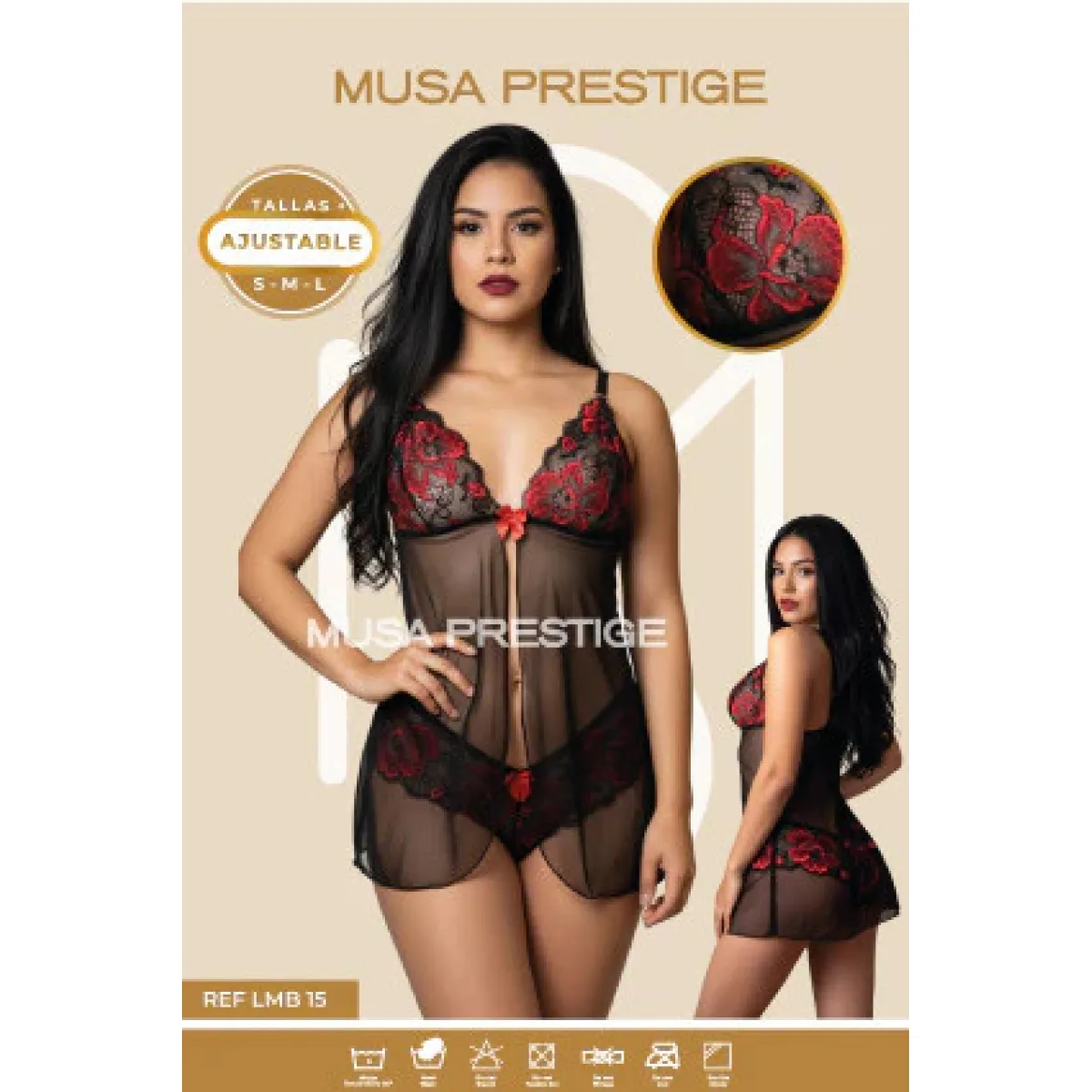 Lencería LMB 15 NEGRO ENCAJE ROJO