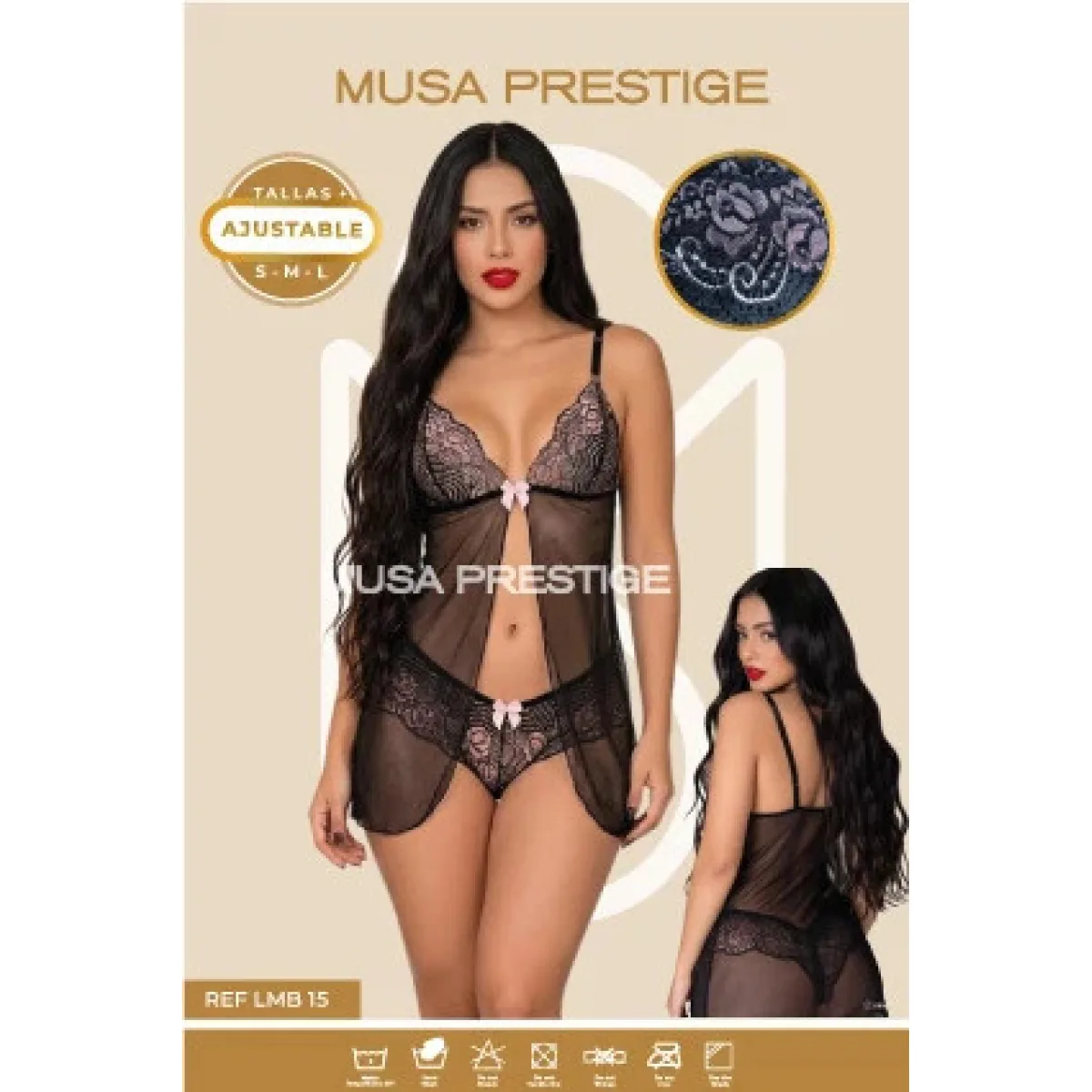 Lencería LMB 15 NEGRO ENCAJE ROSADO