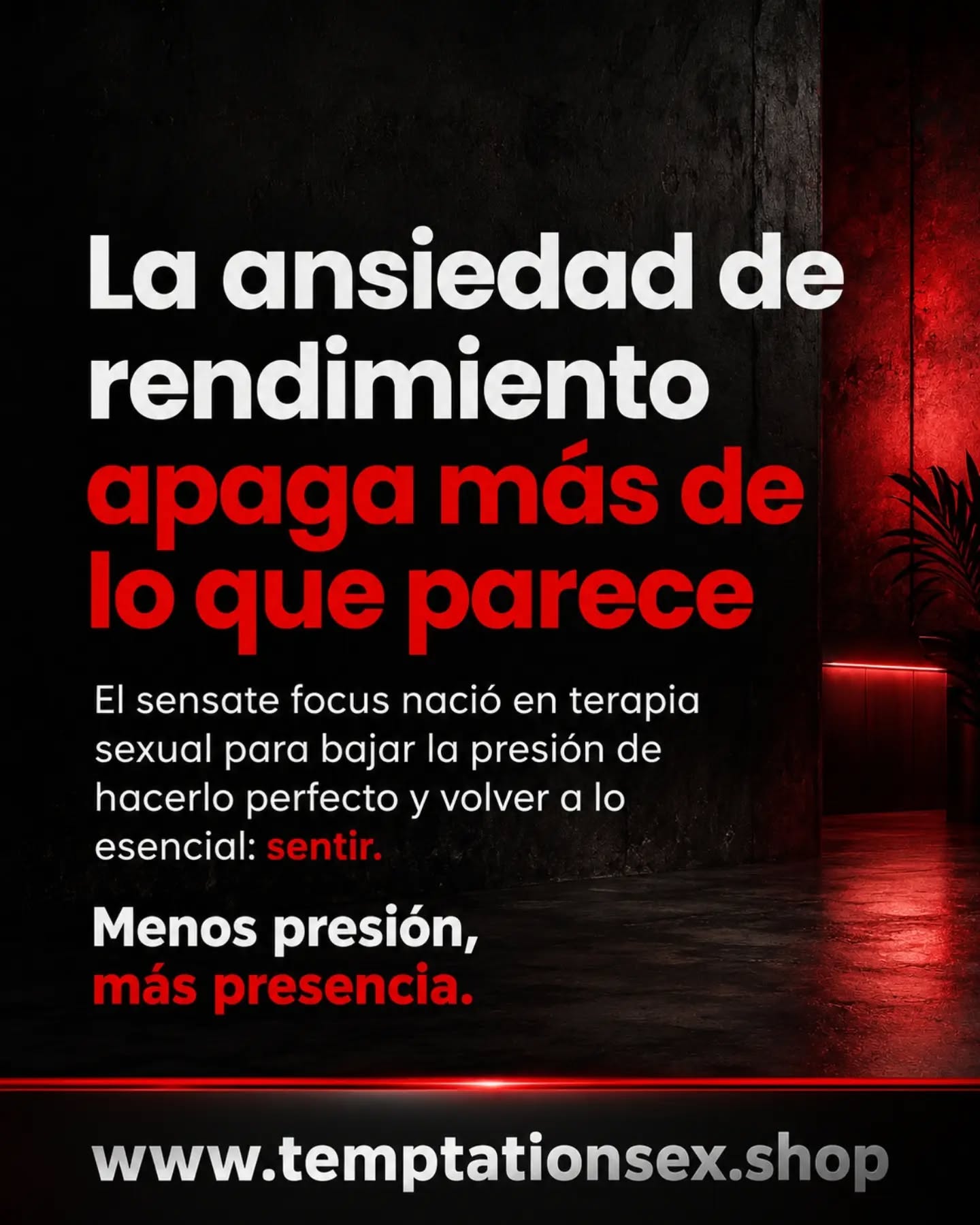 La presión por “hacerlo perfecto” puede apagar más de lo que imaginas. 🖤

El sensate focus nació en terapia sexual para quitarle peso al rendimiento y devolver la atención a lo más importante: sentir, respirar y estar presente. ✨

Menos presión.
Más presencia.
Más conexión. 🔥

📍Explora más en www.temptationsex.shop

#TemptationSexShop #BienestarSexual #SexualidadConsciente #PlacerConsciente