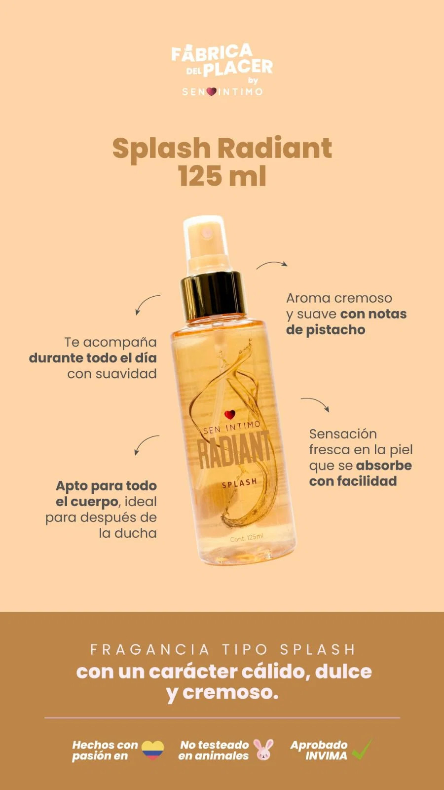Splash Con Pheromonas Radiant x 125ml Sen Intimo